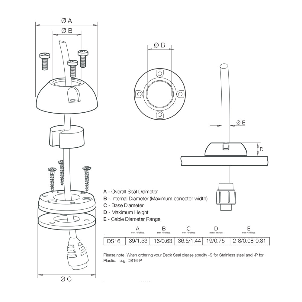 Scanstrut Ds16-P Mini Deck Seal Connector .63" Cable .35""