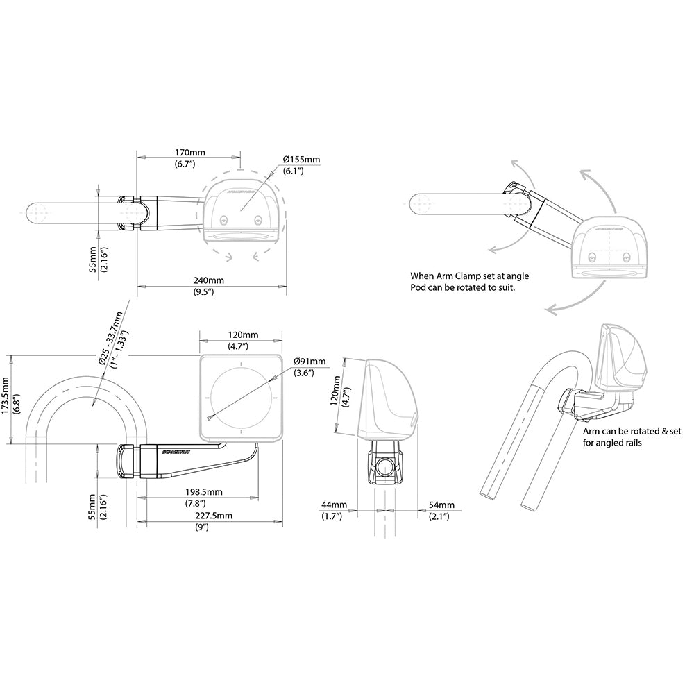 Scanstrut Spr-1I-Am Scanpod Single Instrument Pod Uncut Arm Mounted