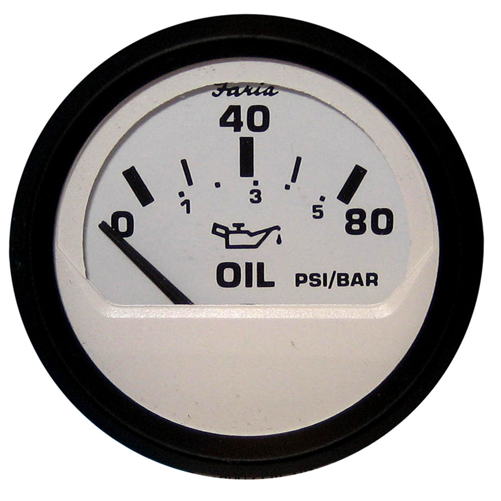 Faria Beede Instruments 12902 Euro White 2" Oil Pressure Gauge 80Psi Image 1