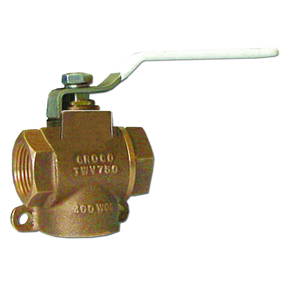 Groco 1-1/2" NPT Bronze 3-Way Valve  Image 1