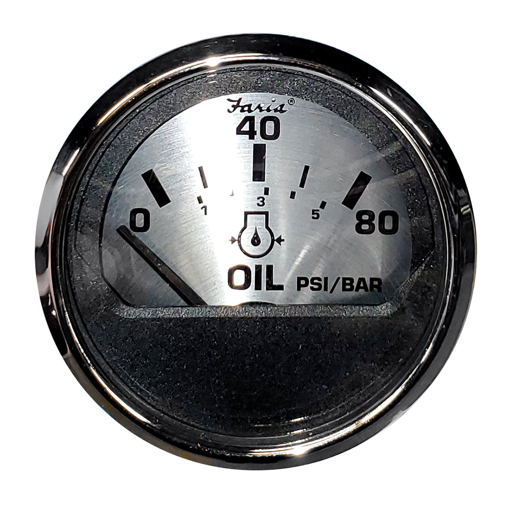 Faria Beede Instruments 16002 2" Oil Pressure Gauge 80 Psi Spun Silver Image 1