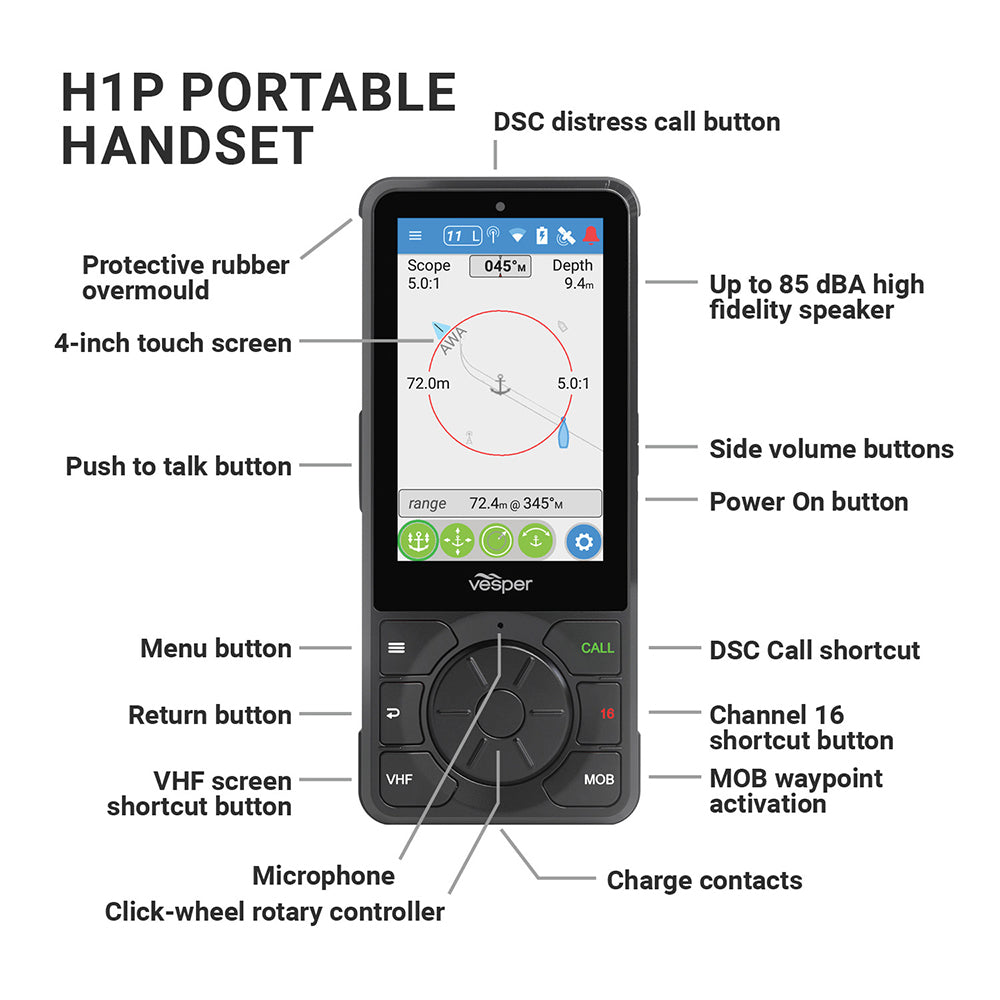 Vesper 010-02816-10 Cortex H1P Portable/Wireless/Rechargeable Handset Charging