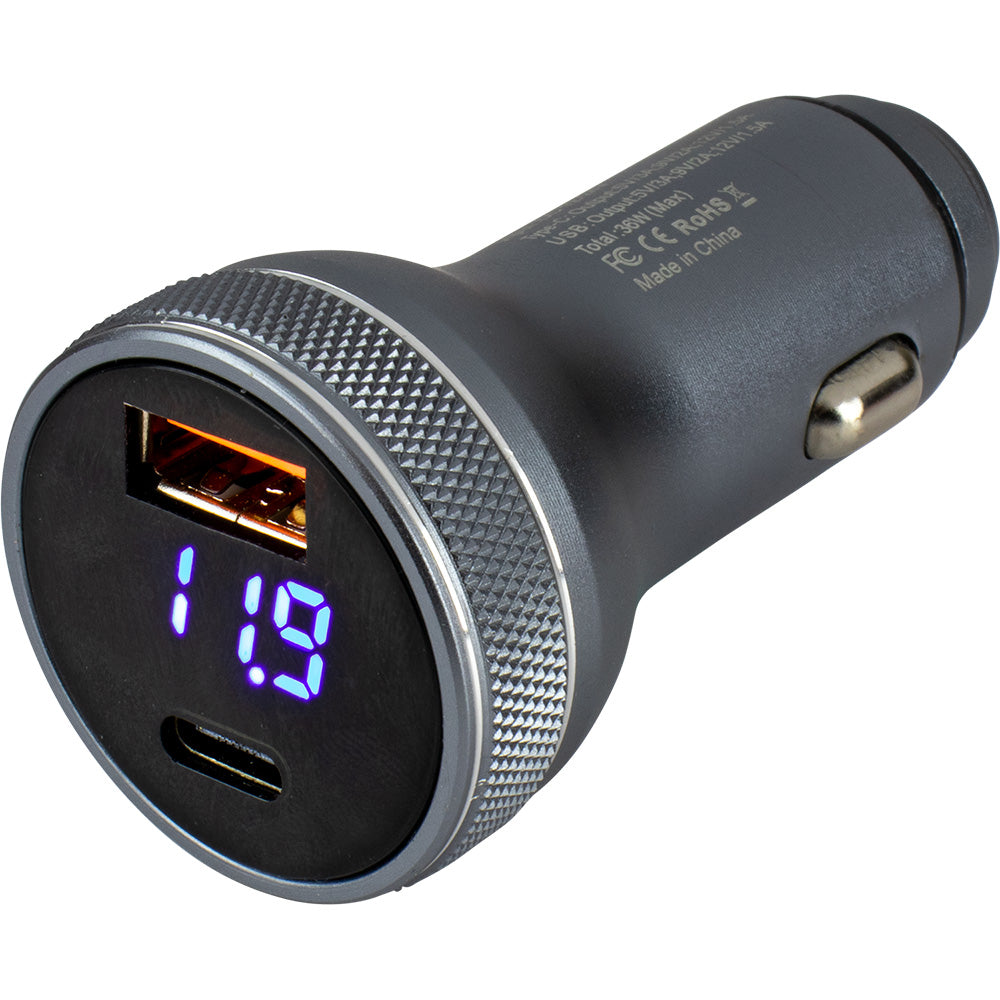 Sea-Dog 426514-1 Round Usb And Usb-C Power Plug Voltmeter Image 1