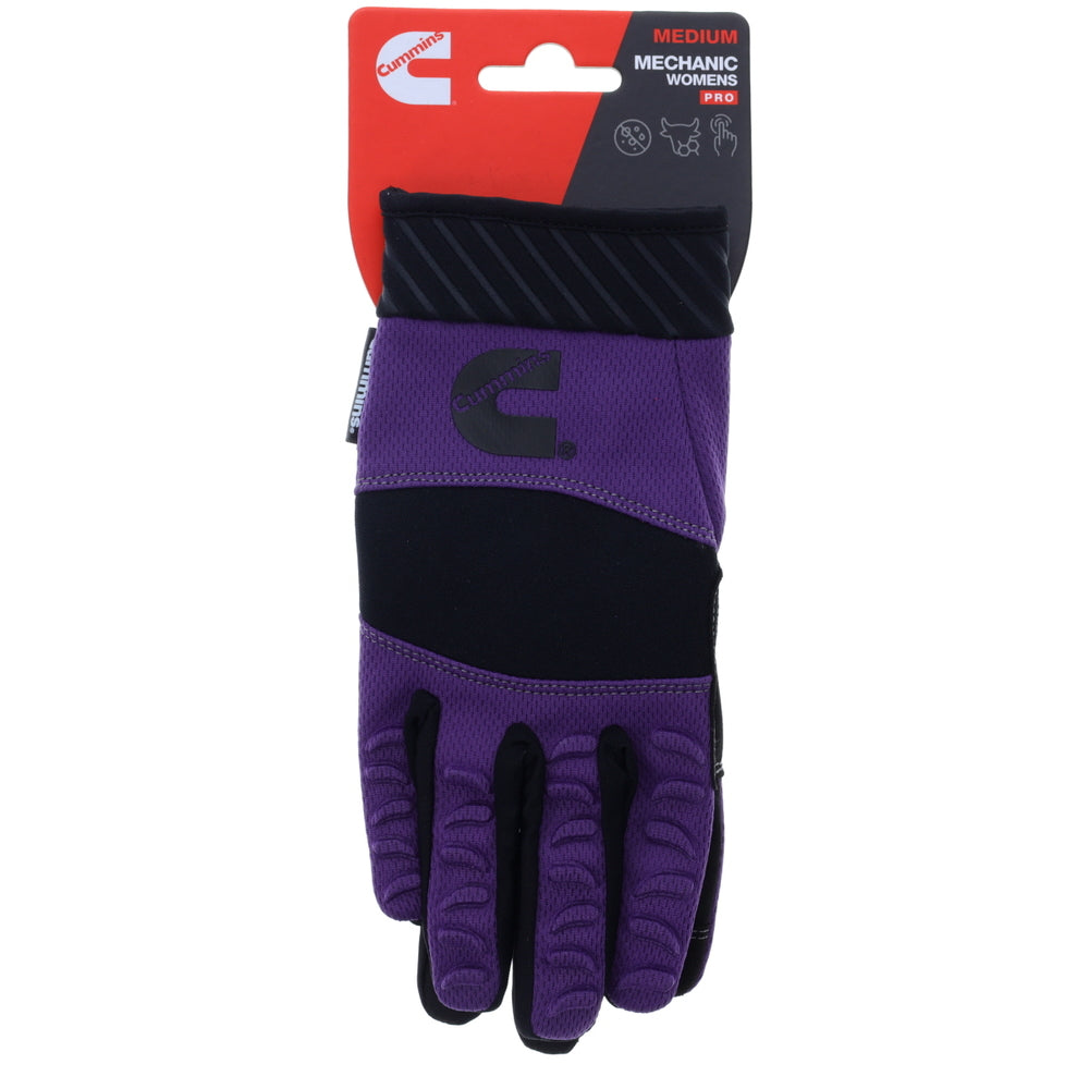 Cummins CMN35113 Women's Mechanic Glove - Purple/Black Synthetic Leather, Anti-Vibration, Anti-Abrasion, Medium