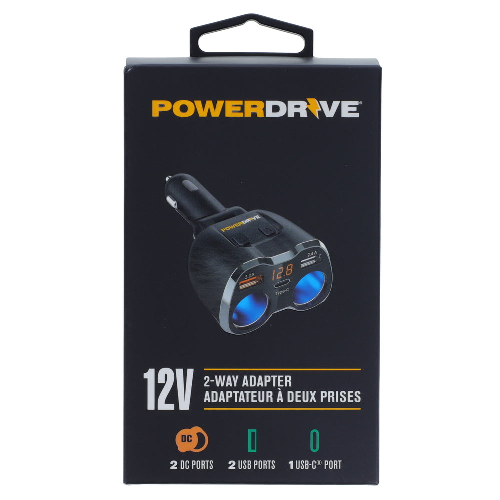 PowerDrive PD9221USBCBL 12V 2-Way Adapter Usb And Usb-C Ports