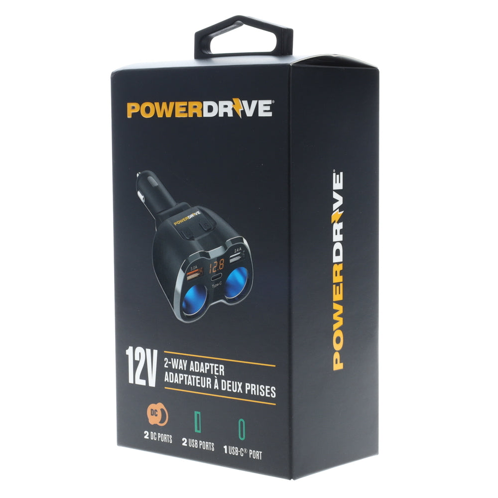 PowerDrive PD9221USBCBL 12V 2-Way Adapter Usb And Usb-C Ports