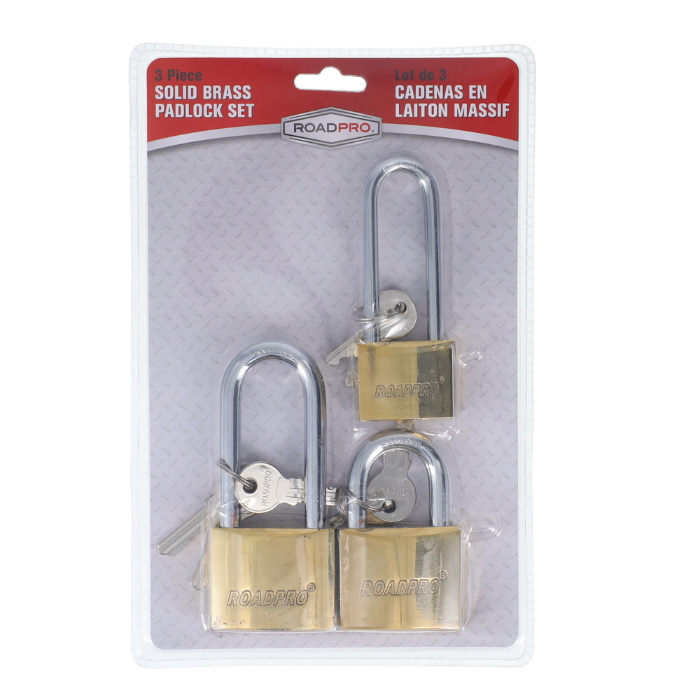 RoadPro RP20LK002 Solid Brass Padlock 3 Piece Set