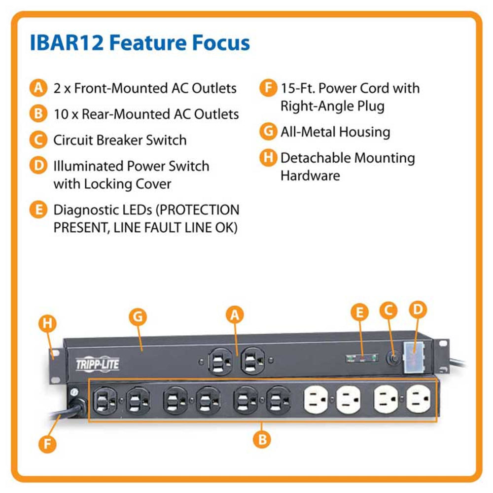 Tripp Lite Master-Power Ibar12 12 Outlet Isobar Surge Strip 1U Rackmount 3840