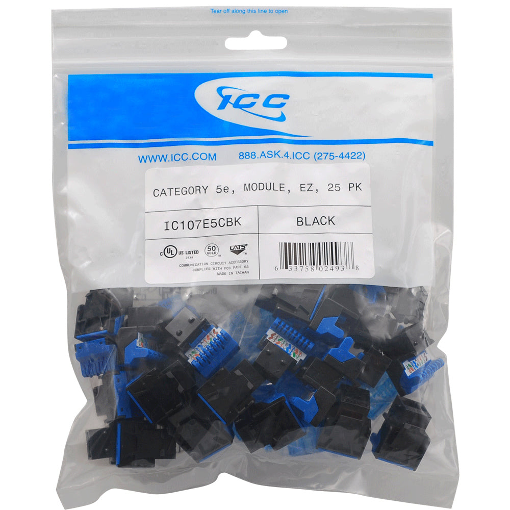 ICC IC107E5CBK Cat5 Jack Black 25 Pack Image 1