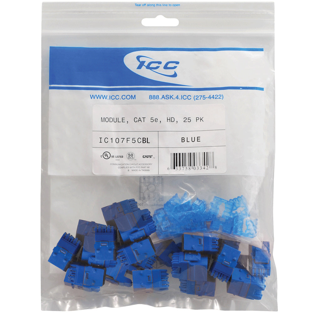 Icc Ic107F5Cbl Module- Cat 5E- Hd- 25 Pk- Blue Image 1