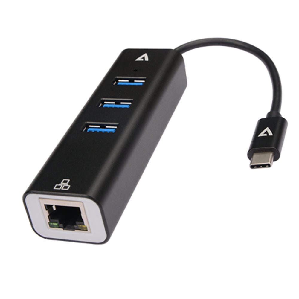 V7-Cables V7Ucrj45Usb3 Usb-C Male To Multiport Adapter Rj45 3Xusba 3.2Gen1