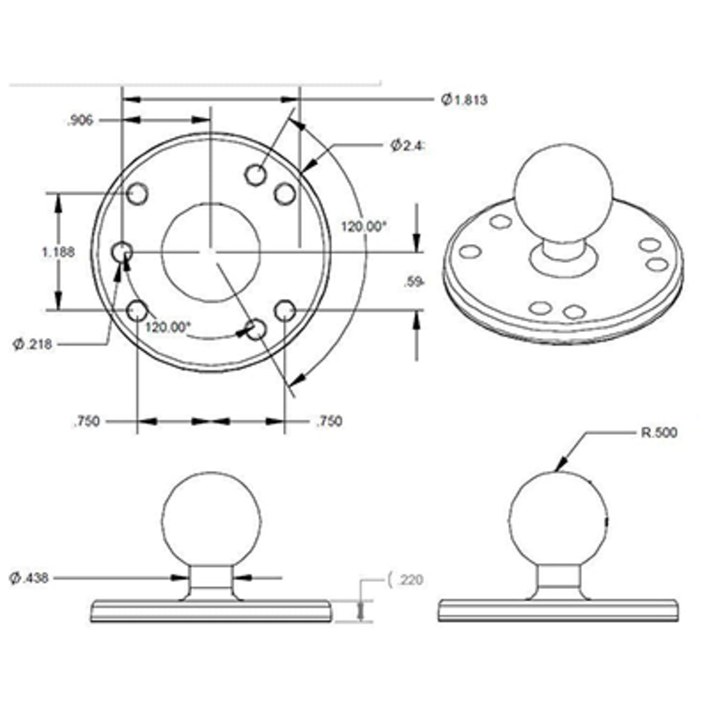 RAM Mounts RAM-B-202U Mount 2-7/16" Base 1" Ball