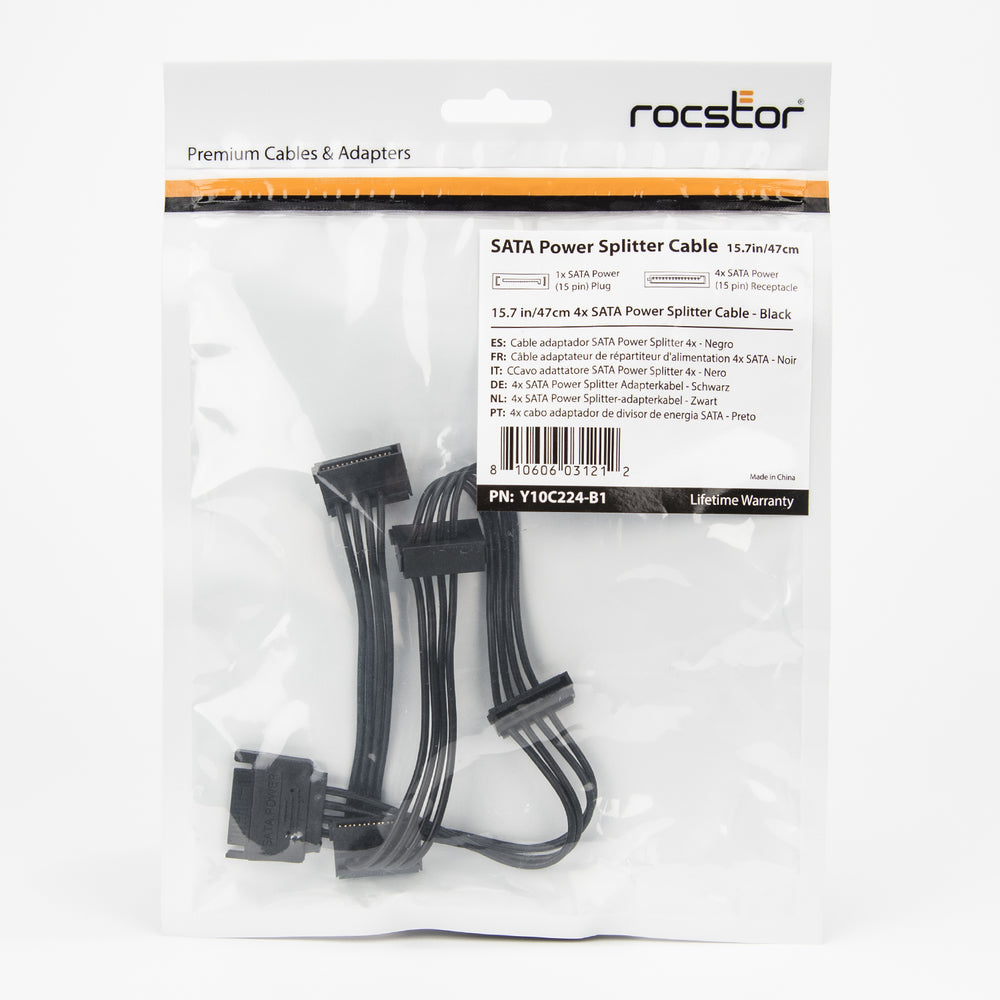 Rocstor Y10C224-B1 SATA Power Splitter Adapter Cable 4X S