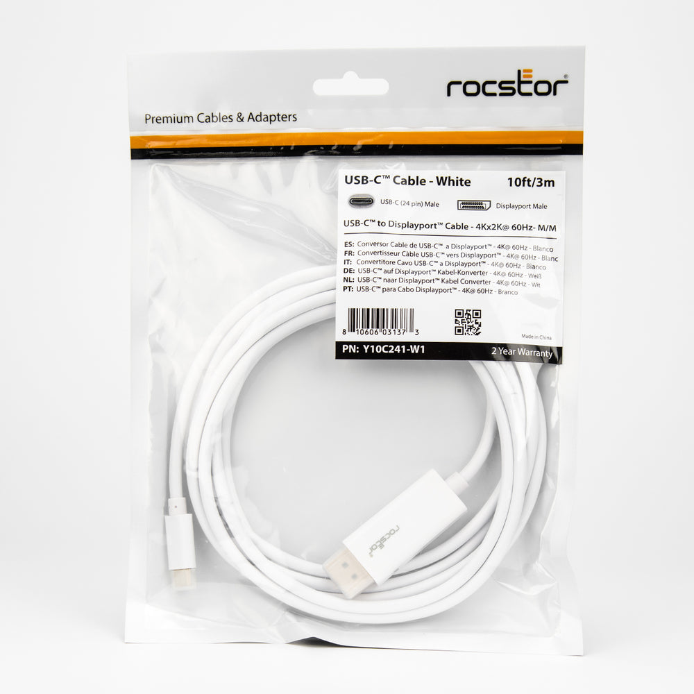 ROCSTOR Y10C240-W1 6 FT USB-C TO DISPLAYPORT CABLE M/M 4K