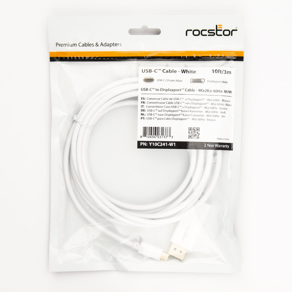 ROCSTOR Y10C241-W1 10 FT USB-C TO DISPLAYPORT CABLE M/M 4