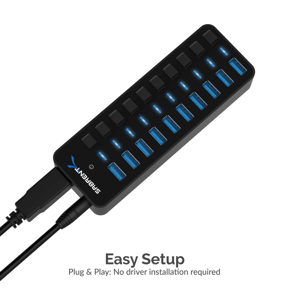 Sabrent Hb-Bu10 10Port 60W Usb 3.0 Hub Individual Power Switches And Leds