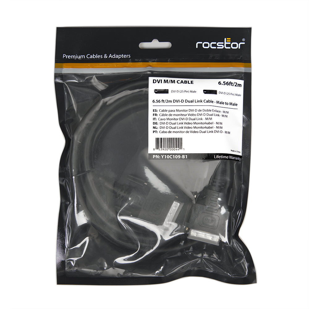 Rocstor Y10C109-B1 DVI-D Dual Link Display Cable Male/Male