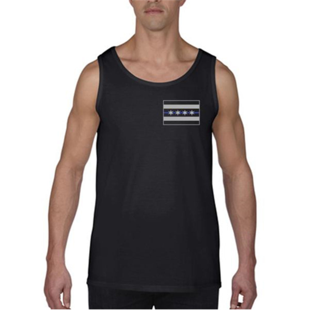 Thin Blue Line CHIC-TANK-BLACK-L Tank Chicago Flag Image 1