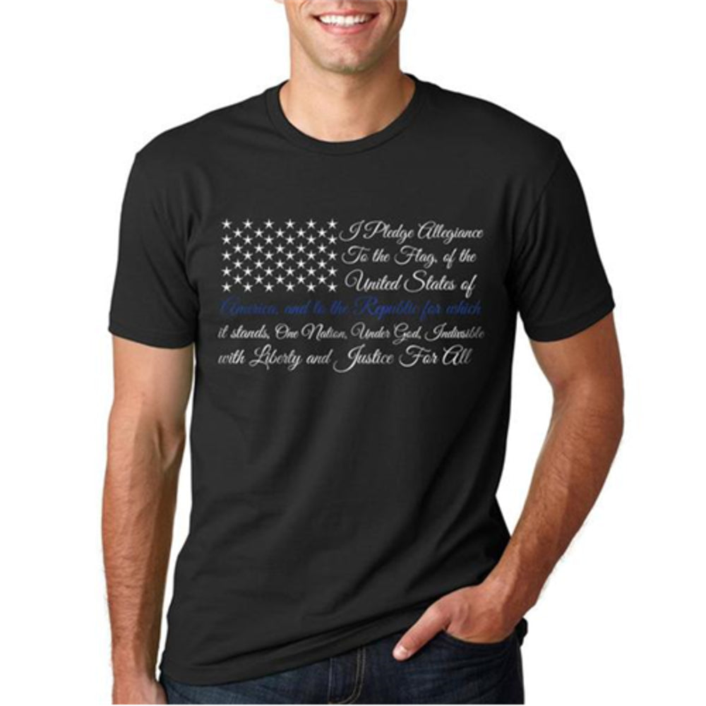 Thin Blue Line MEN-TBL-POA-BLACK-LARGE T-Shirt Pledge Of Allegiance Flag Image 1