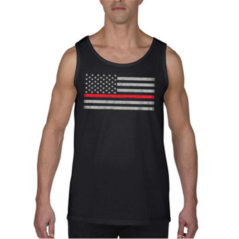 Thin Blue Line RFLG-TANK-BIG-LOGO-BLACK-MEDIUM Men's Tank Classic Red Image 1