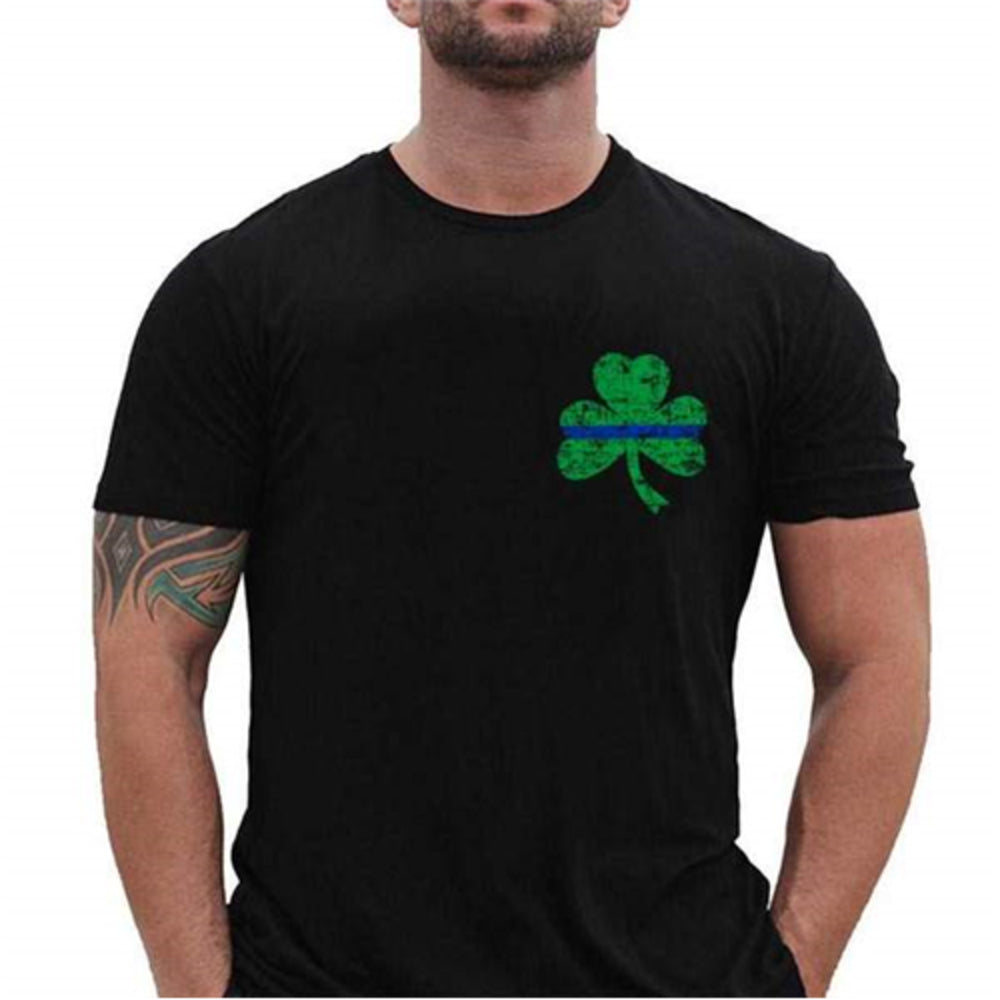 Thin Blue Line STPAT-SM-TBL-SHIRT-BLACK-LARGE T-Shirt with Small Shamrock Image 1