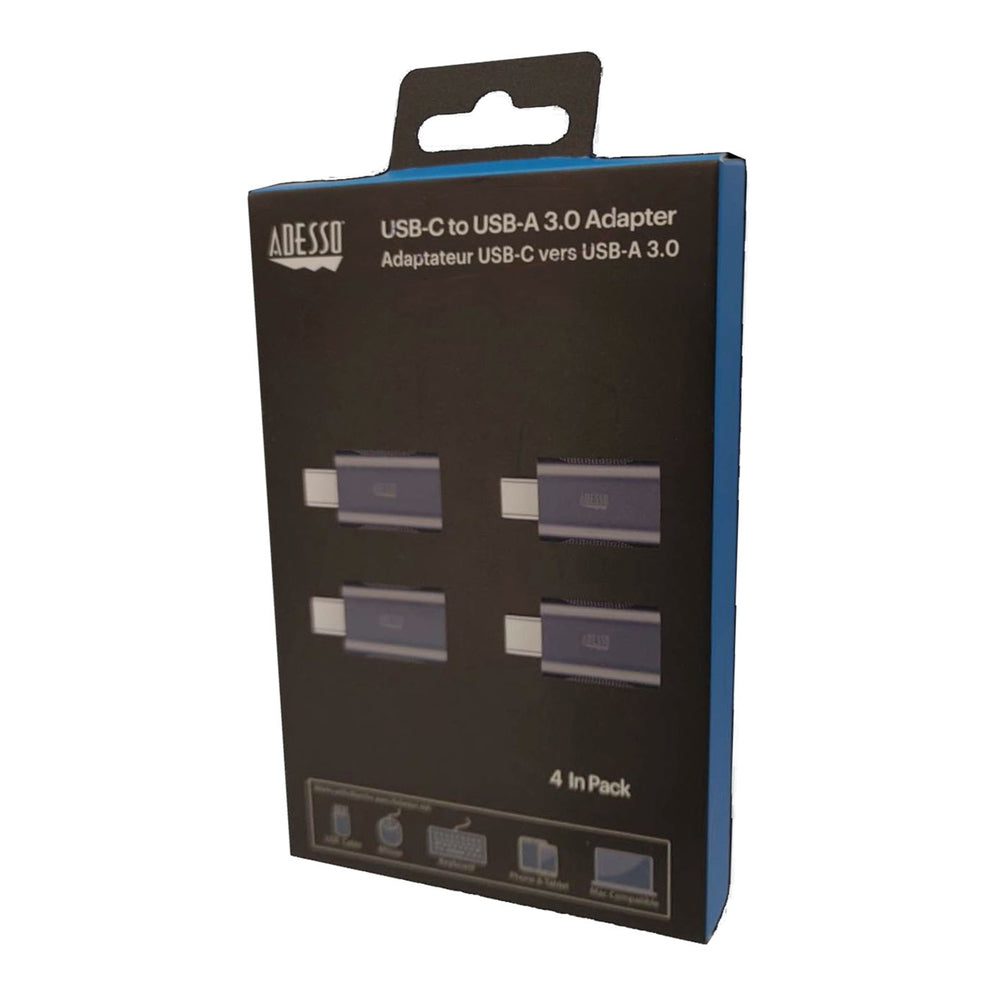 Adesso ADP-300-4 USB-A to USB-C Adapter 4-Pack - Fast Data Transfer