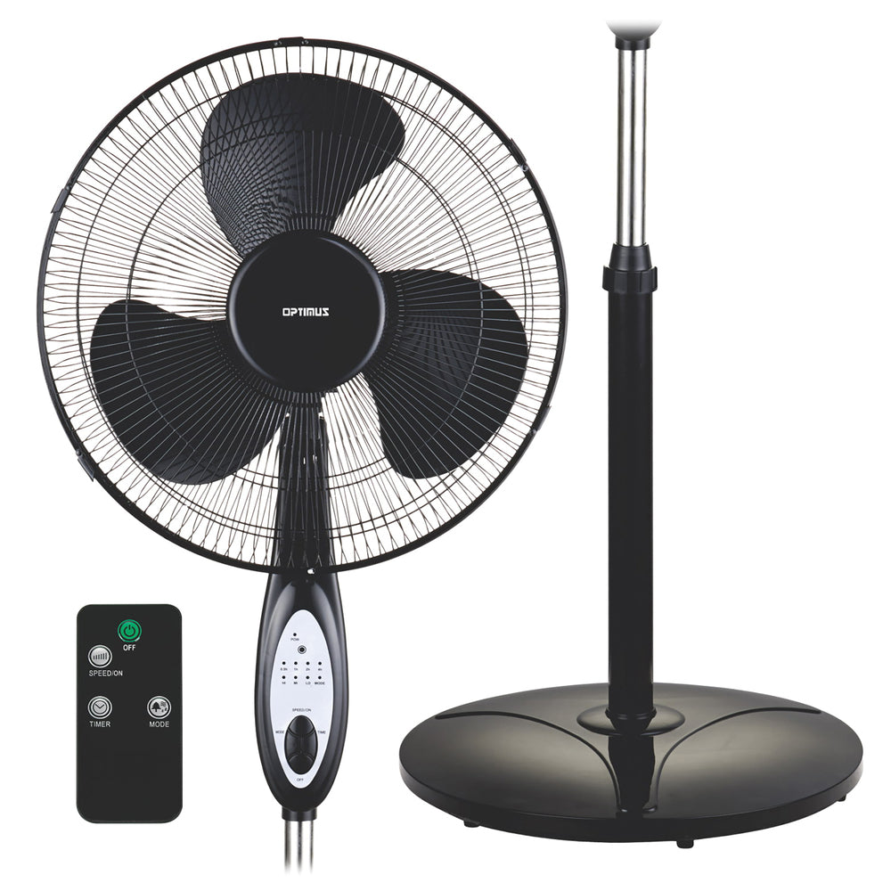 Optimus F-1672BK-F Portable Oscillating Stand Fan with Remote, Black, 16-In.