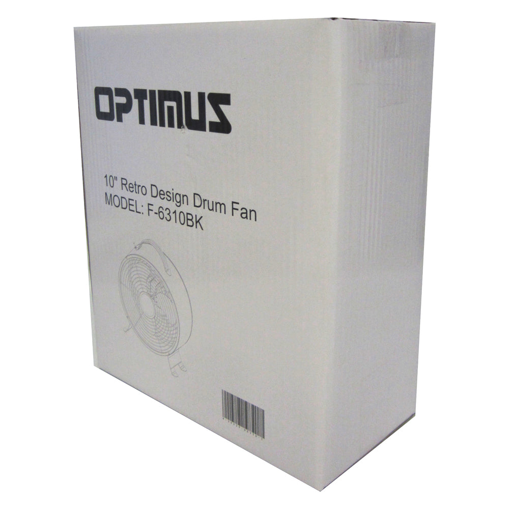 Optimus F-6310BK Retro Drum Fan Black 10-In. Portable 2-Speed 50-Watt