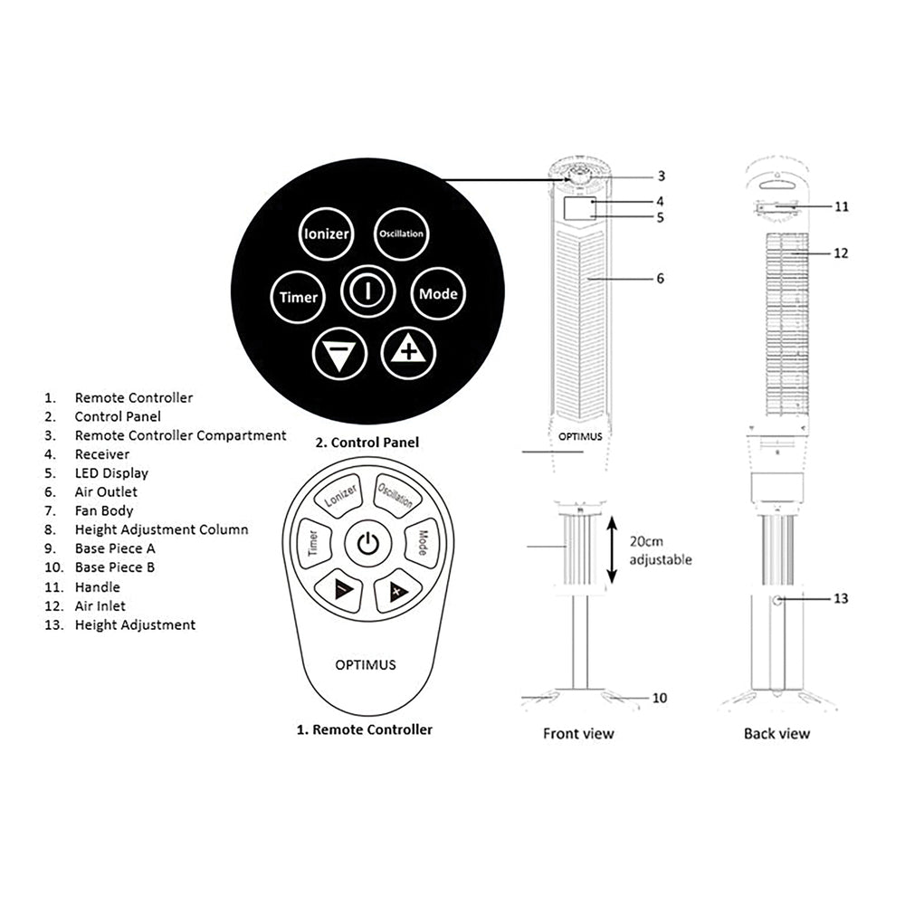 Optimus F-7588 59" Pedestal Tower Fan with Remote and LED Display