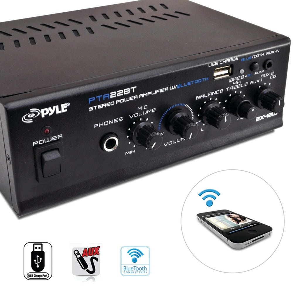 Pyle Pro PTA22BT 2x40W Bluetooth Mini Power Amplifier