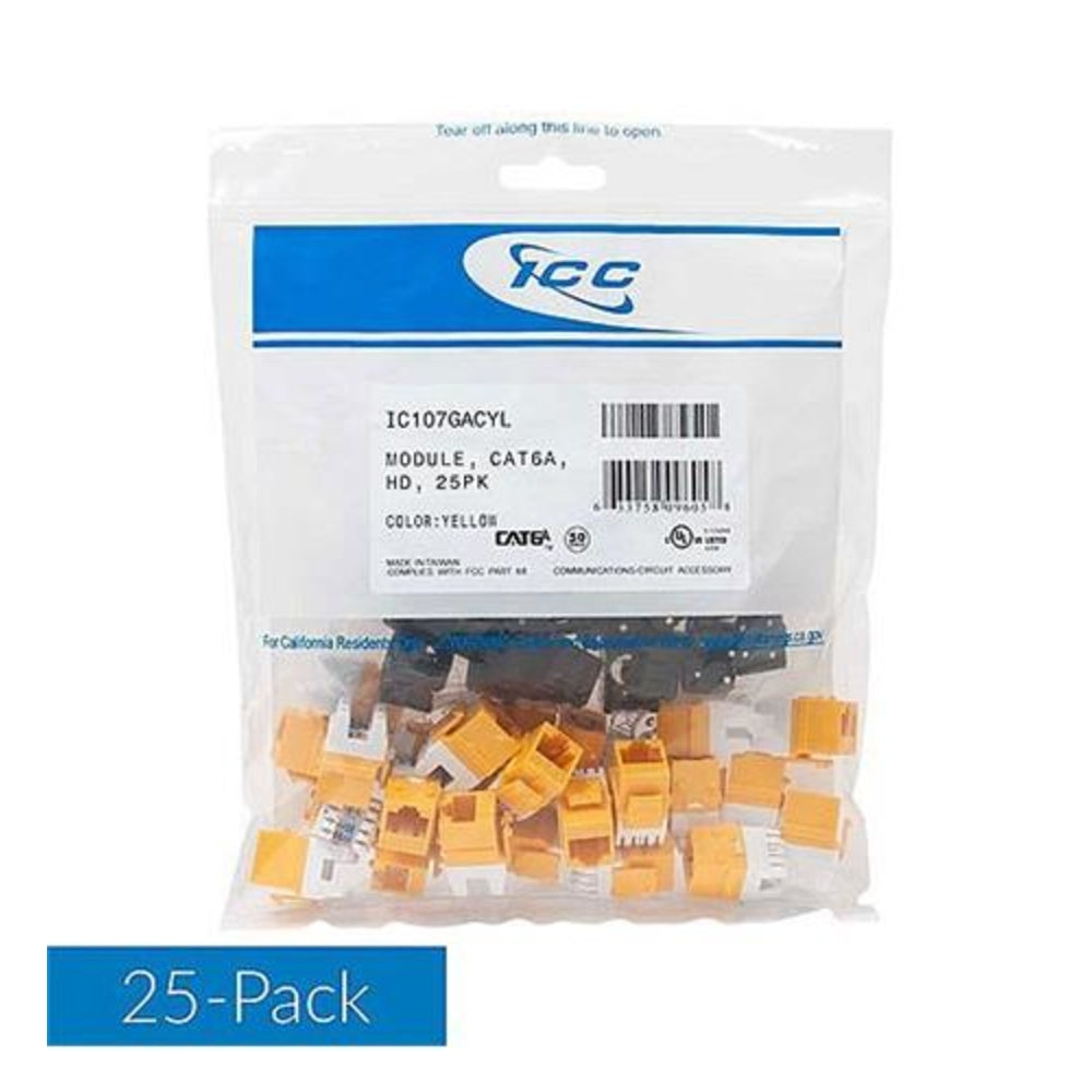 ICC IC107GACYL Cat6A Module 25Pk Yellow - PoE++ Type 4 Support Image 1