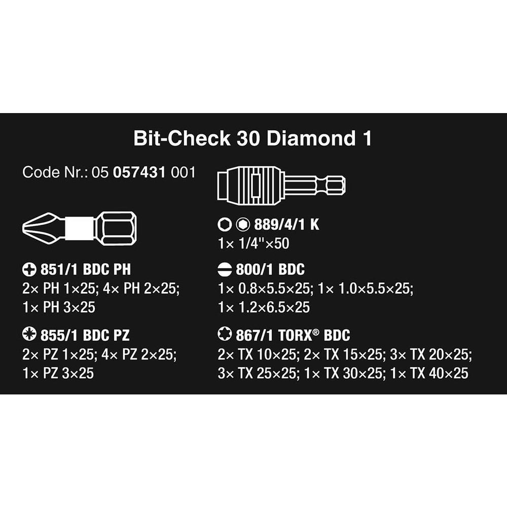 Wera 05-057431-001 Bit-Check 30 Diamond Coated Tips 30-Piece Set