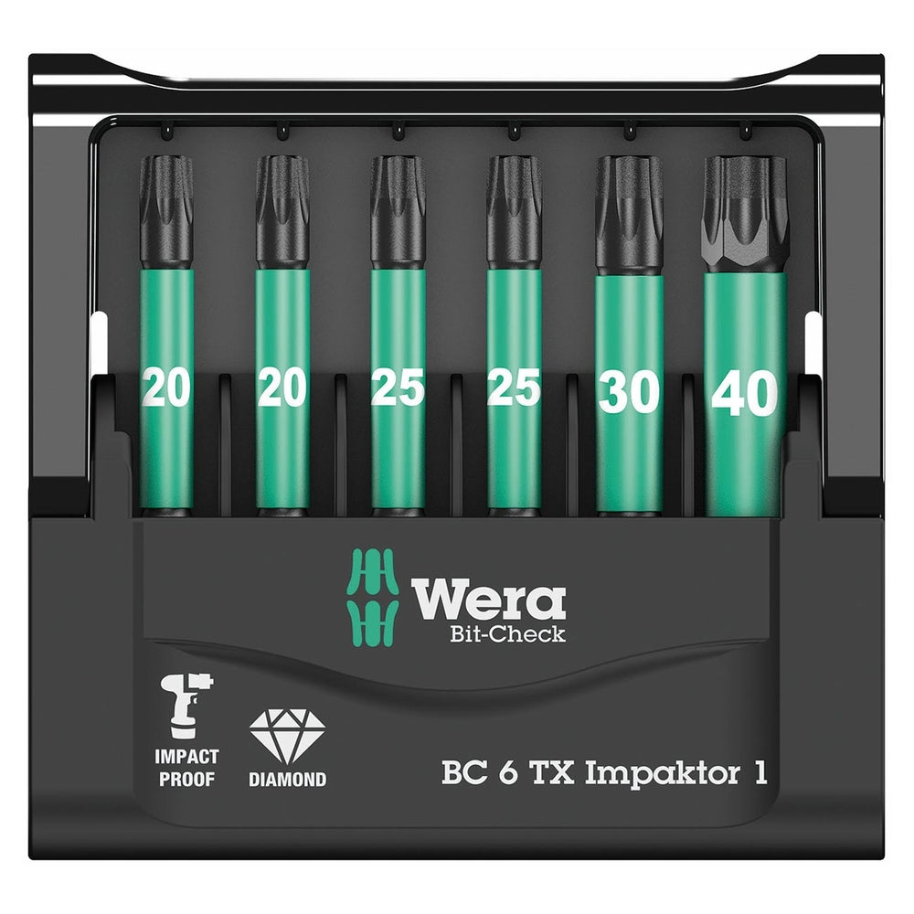 Wera 05 0576930 01 1/43 Drive Torx Impact Bit Set And Carrying Case 6 Piece