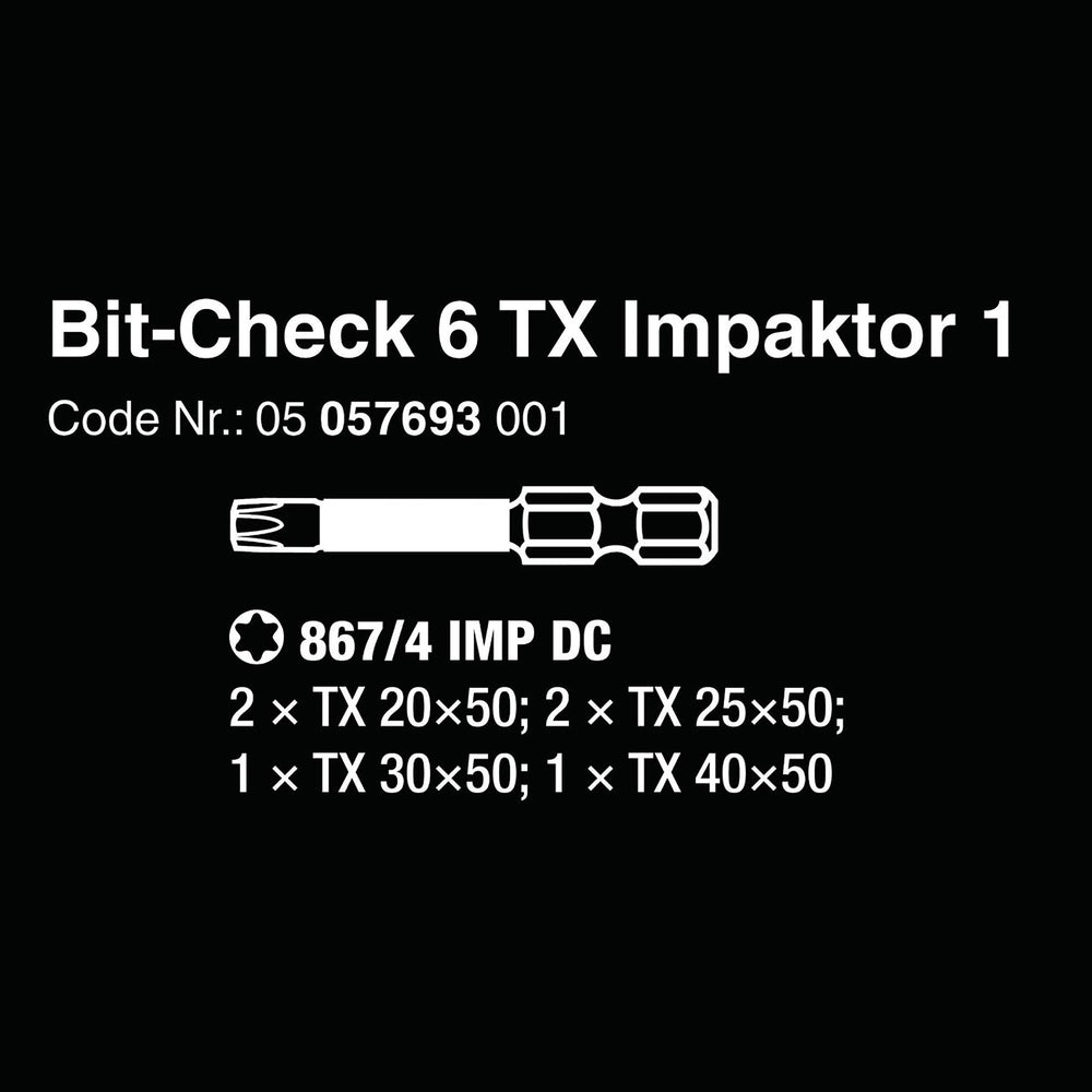 Wera 05 0576930 01 1/43 Drive Torx Impact Bit Set And Carrying Case 6 Piece