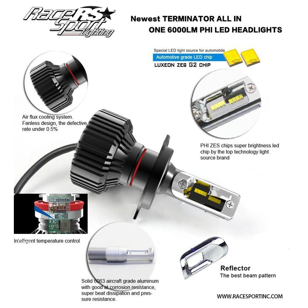 Racesport 880Tled Terminator Series 880 Fan-Less Led Conversion Headlight Kit