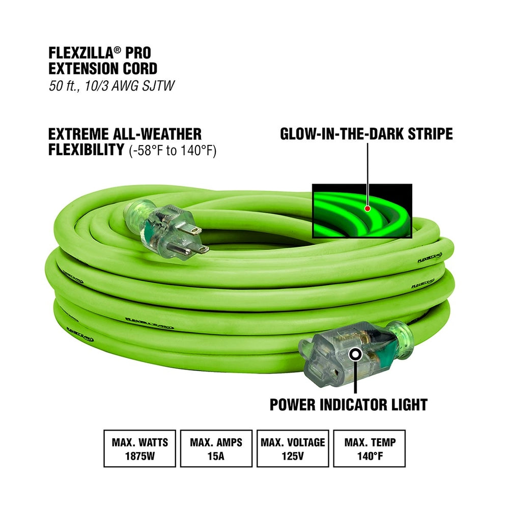 Flexzilla Fz512930 Flexzillar Pro Extension Cord 10/3 AWG SJTW 50' Outdoor